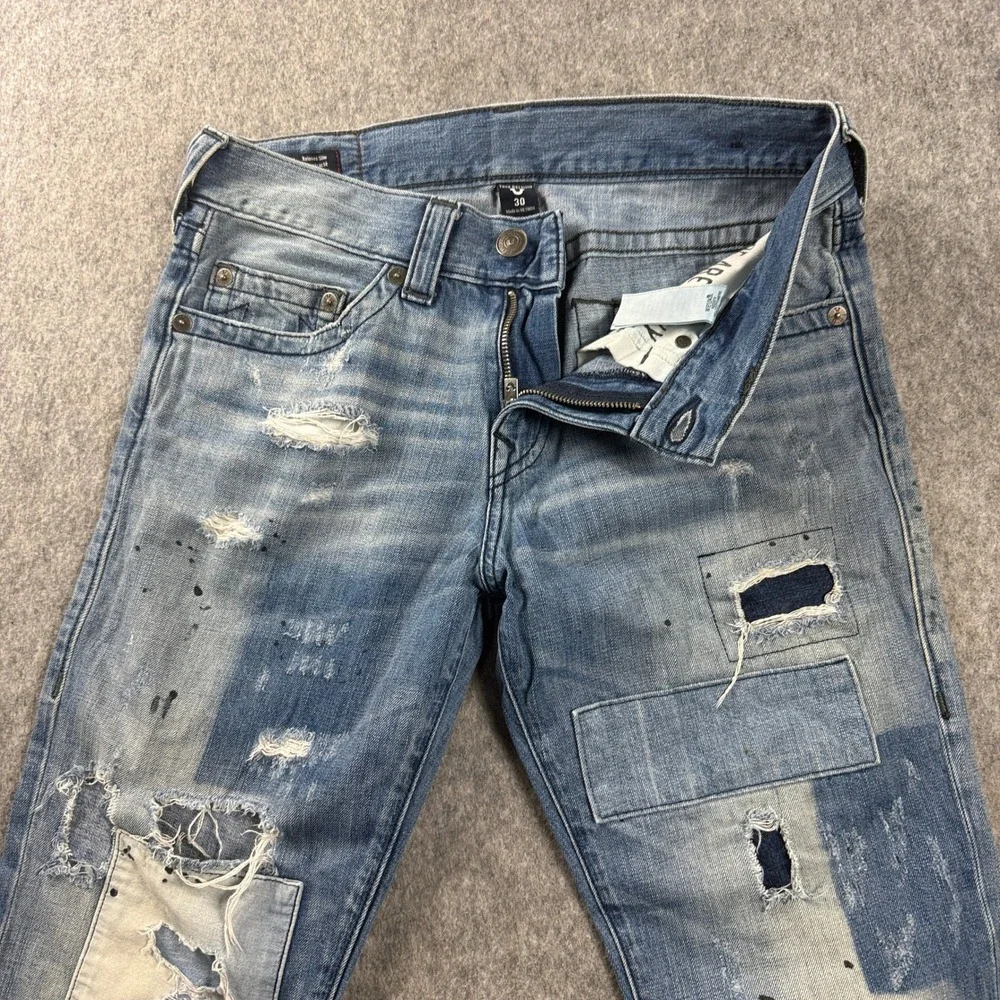 MEN TRUE RELIGION JEANS SIZE 31x33 GENO RELAXED SLIM GRAPHIC PATCHWORK